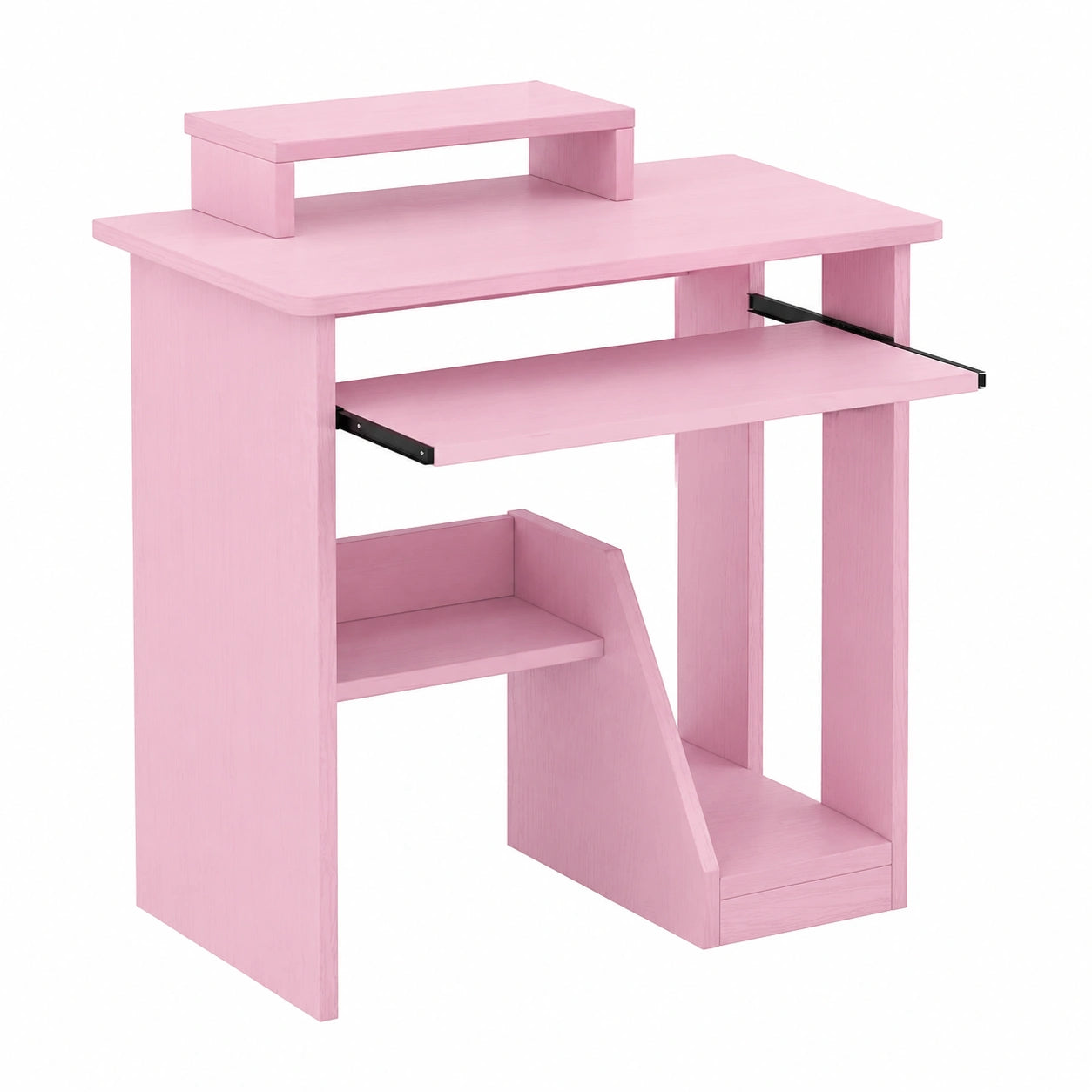 Moderner Schreibtisch mit Regal und Monitorständer, platzsparend für Homeoffice, Rosa