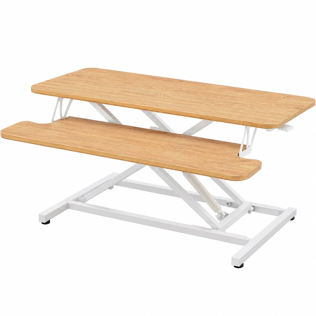 Höhenverstellbarer Steh-Sitz-Schreibtischaufsatz mit Tastaturablage, 91x40 cm, für Dual-Monitor, Rustikales Braun