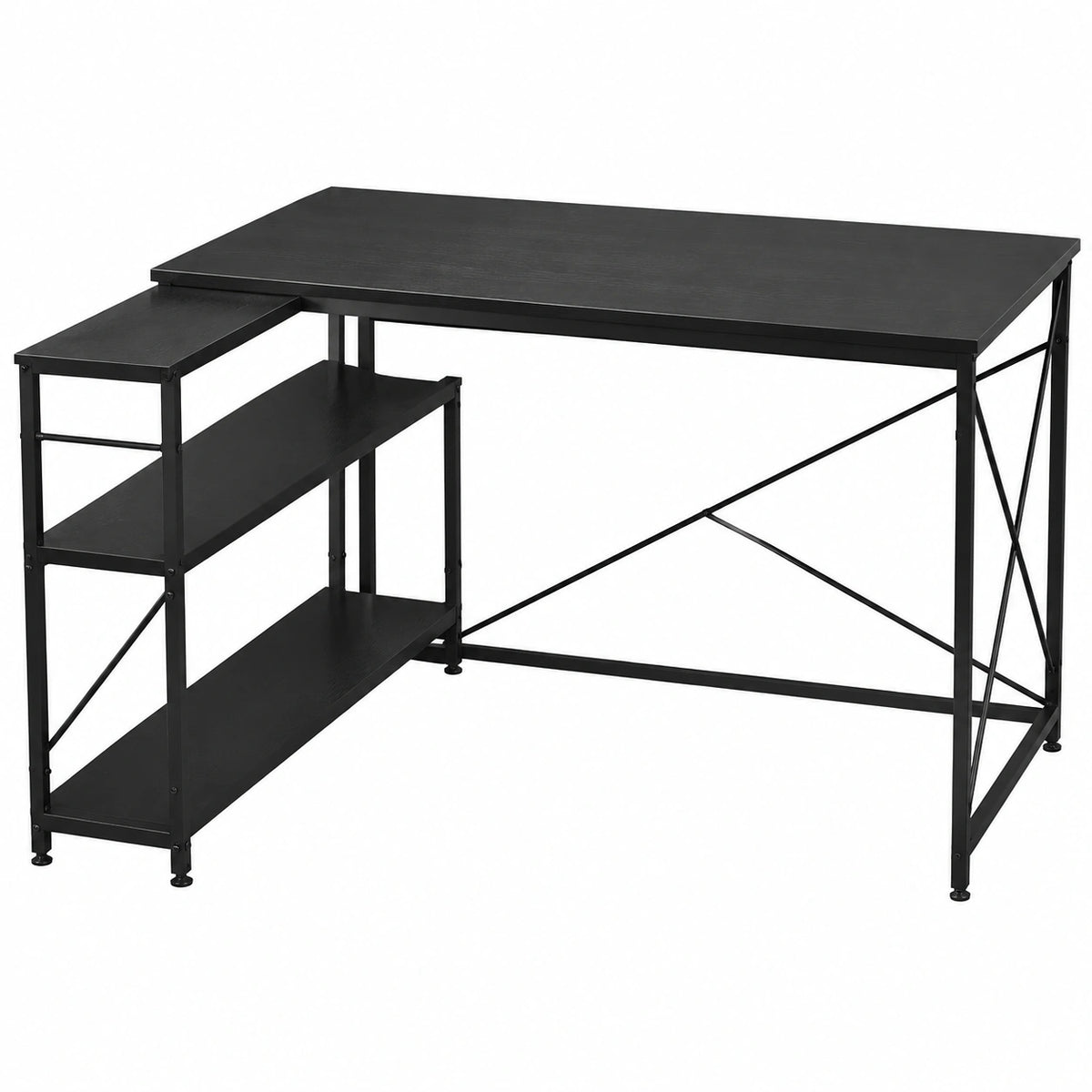 Eck-Schreibtisch L-Form mit Regal, Computertisch Schwarz 137x88x75 cm