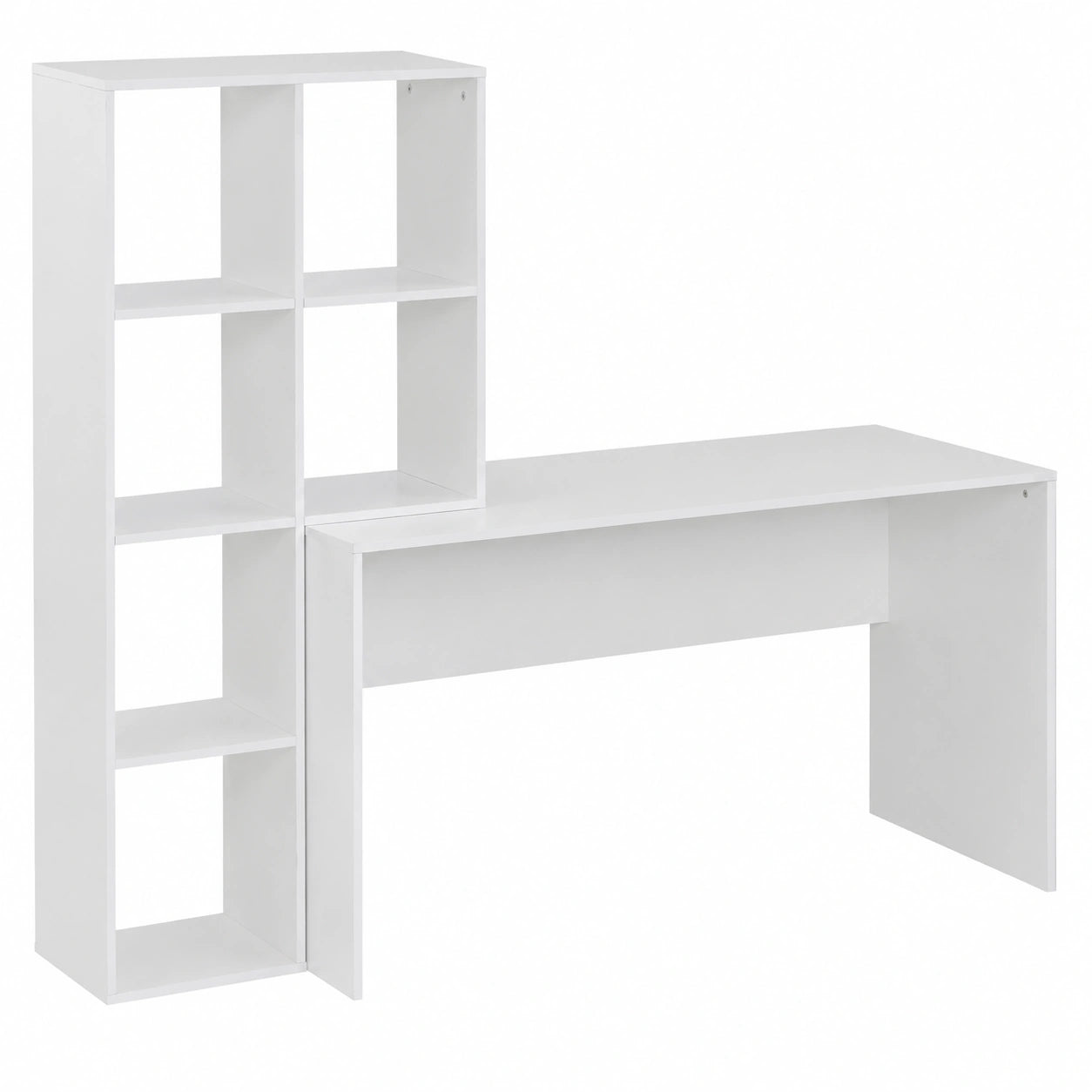 Moderner Schreibtisch mit Regal Weiß 170x60 cm, Computertisch mit 6 Ablagen für Homeoffice