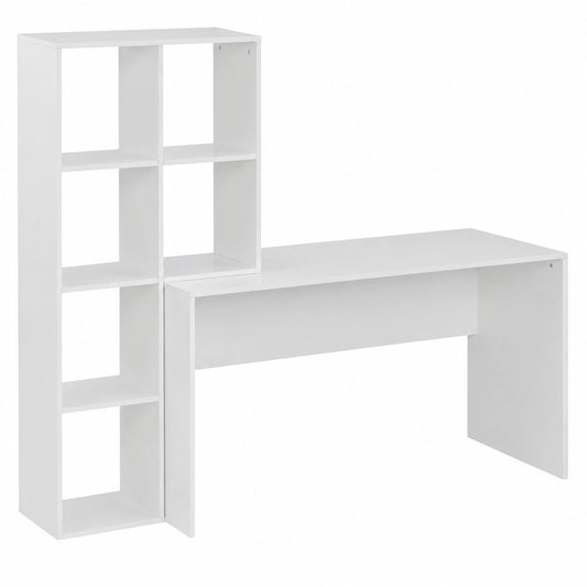 Moderner Schreibtisch mit Regal Weiß 170x60 cm, Computertisch mit 6 Ablagen für Homeoffice