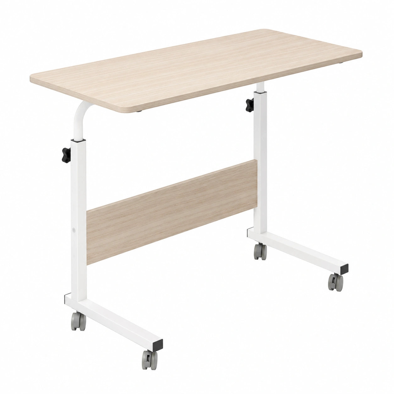 Verstellbarer Beistelltisch mit Rollen, ideal für Bett oder Sofa, Laptoptisch 80x40 cm, Ahornholz