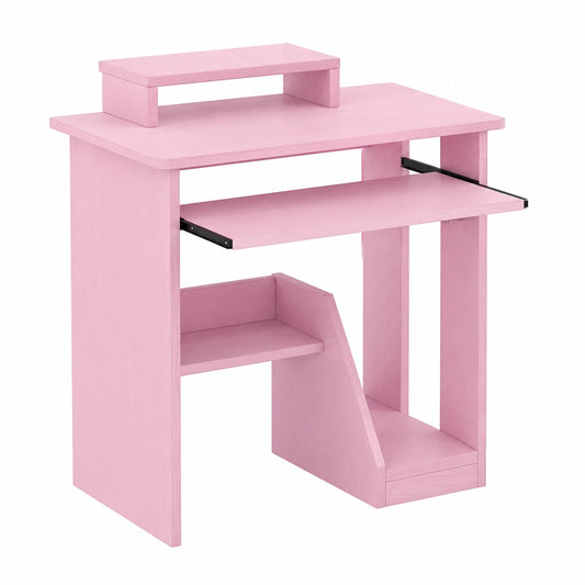 Moderner Schreibtisch mit Regal und Monitorständer, platzsparend für Homeoffice, Rosa