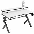 Huzaro Hero 5.0 Gamingtisch in Weiß - Ergonomischer Computertisch mit Monitorständer, Kopfhörerhaken und Getränkehalter - 120x60 cm - Zwei Kabeldurchführungen - Carbon-Oberfläche