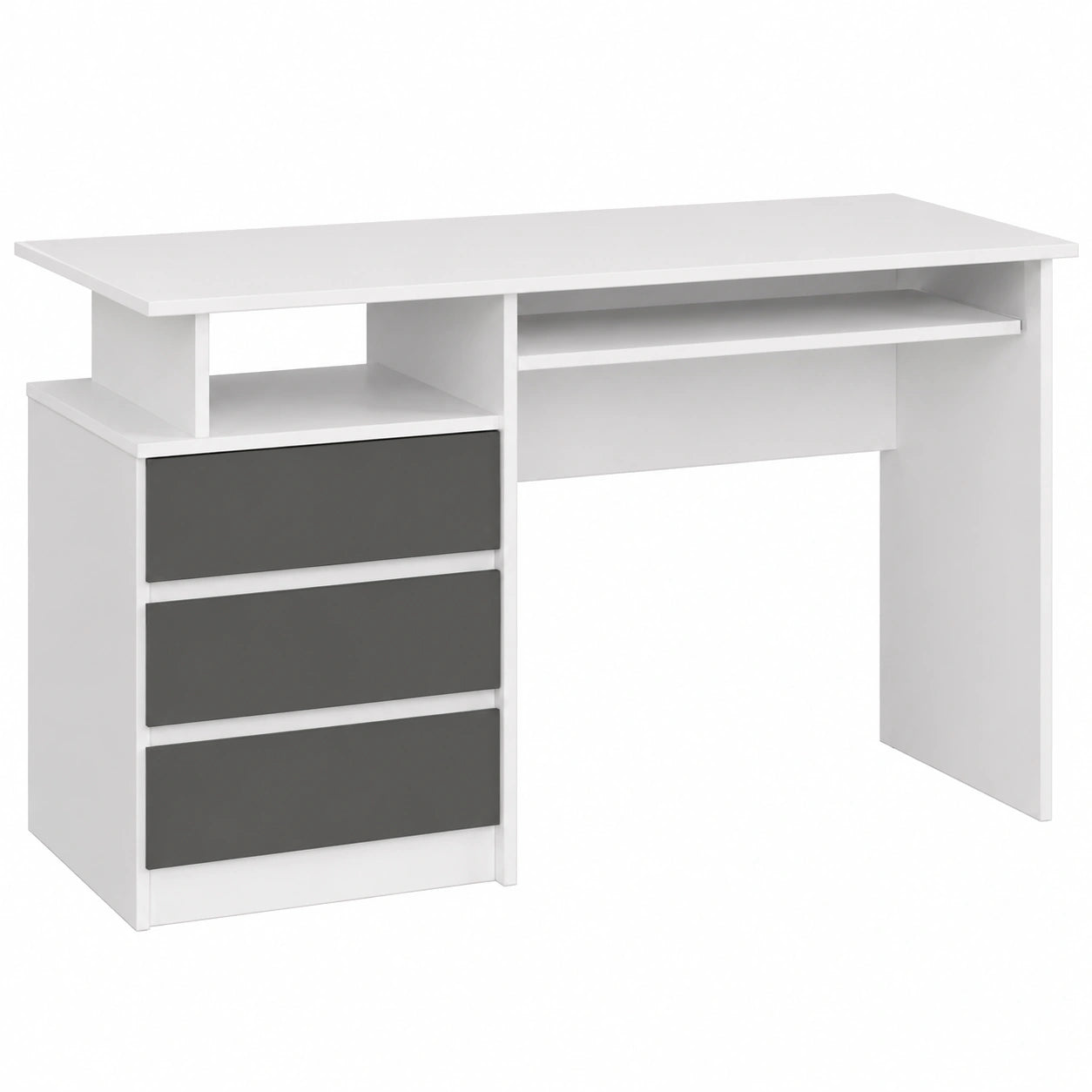 Moderner Büroschreibtisch mit Tastaturablage und Stauraum, Weiß/Graphitgrau