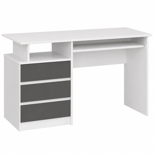 Moderner Büroschreibtisch mit Tastaturablage und Stauraum, Weiß/Graphitgrau