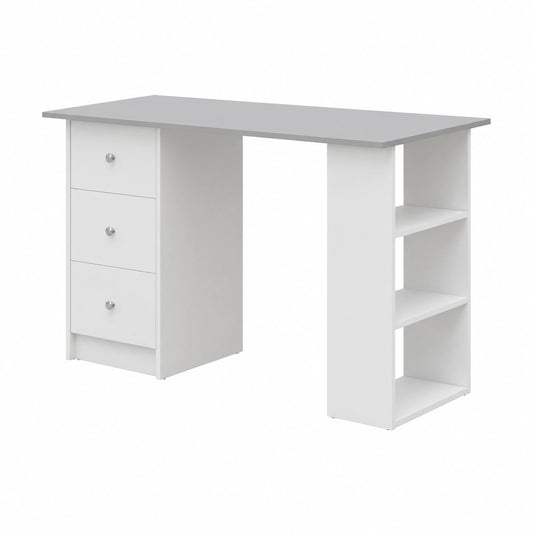 Moderner Schreibtisch Lemberg mit Stauraum, 120x49x72cm, Weiß/Hellgrau