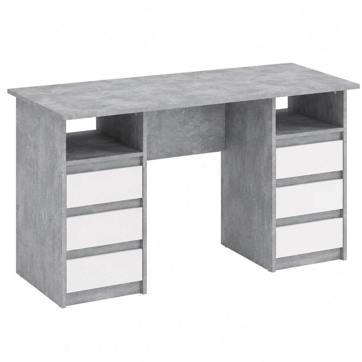 Moderner Schreibtisch Oslo 140x60 cm mit Schubladen, Beton und Weiß