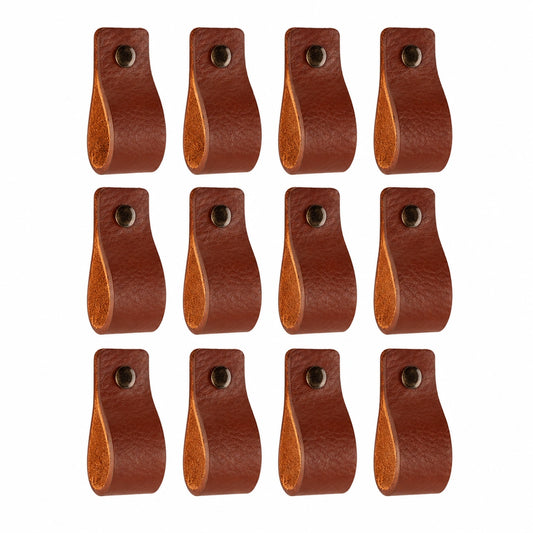 Hochwertige Ledergriffe in Cognac - 12 Stück - 12,5 x 2,5 cm - Perfekt für Schränke und Türen